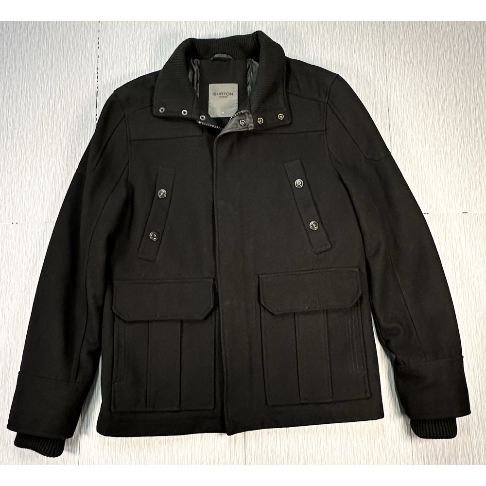 BURTON of London Menswear Black Full Zip w/Snap Jacket, Front Pockets 65% Wool‎